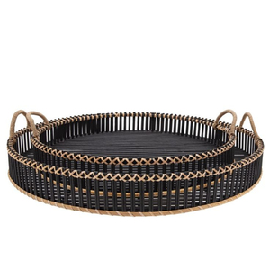 Modern Round Rattan Serving <b>Tray</b> With Designer Handwoven Texture Ideal For Home Decor <b>Snacks</b> Drinks And Gifts - Product Image 6