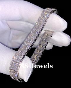 Bracelet tennis personnalisé en argent 925 plaqué rhodium avec moissanite taille baguette de luxe, serti à griffes, pour homme et femme, cadeau - Product Image 2