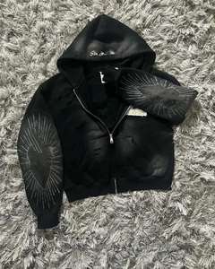 Fabricant OEM – Nouveaux sweats à capuche zippés pour hommes en coton French Terry délavé, avec broderie vieillie et strass, haute qualité, style streetwear - Product Image 1