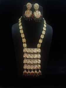 Ensemble de colliers longs ethniques Kundan pour filles du fabricant indien, boucles d'oreilles Tika, ensemble de bijoux de mode pour mariage - Product Image 2