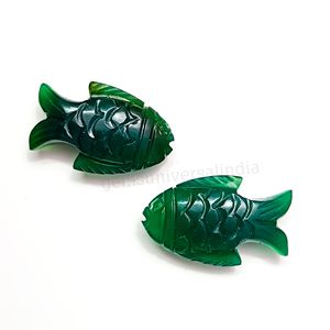 Natural Green <b>Onyx</b> Fish Carved Gemstone, Green <b>Onyx</b> Fish Shape Gemstone, <b>Onyx</b> Loose Hand Carving Fish Charm, Carved Fish 25x15mm - Product Image 1
