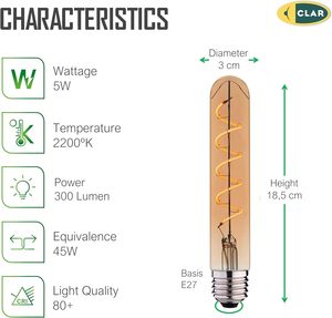 Clar-e27 <span class=keywords><strong>LED</strong></span> <span class=keywords><strong>Dimmable</strong></span> bóng đèn 5 Wát 2200K, tương thích với <span class=keywords><strong>dimmer</strong></span> chuyển đổi, ấm áp trang trí ánh sáng cho sử dụng trong nhà - Product Image 2