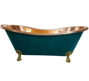 Baignoire encastrée en cuivre émaillé vert, design unique TQC, fabriquée à la main, avec drain central, pour maisons, hôtels et restaurants - Luxe - Product Image 1