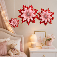 Ornement en papier pliable de luxe en forme d'étoile rose et rouge, décoration suspendue en forme de flocon de neige pour Noël, fenêtre, fête, mariage