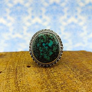 Bague en argent sterling 925 de style antique avec bague en pierre de turquoise tibétaine naturelle pour hommes et femmes - Product Image 2