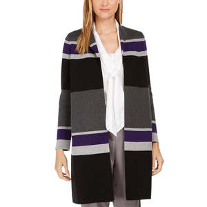 Cardigan Casual da Donna Calvin Klein con Apertura Frontale, Stampa a Righe e Ricami, in Lana e Acrilico, Taglie Grandi - Product Image 1