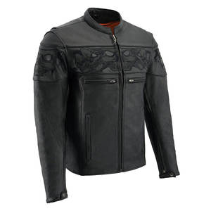 Veste en cuir pour homme respirante de haute qualité avec col montant et logo frontal, best-seller - Product Image 1
