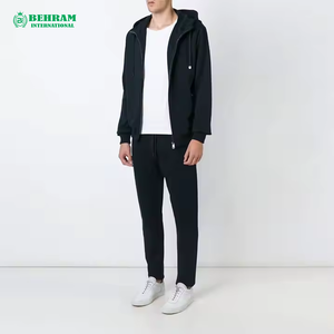 เสื้อฮู้ดซิปยาวสีดำสำหรับผู้ชาย ผลิตจากโรงงาน ขายส่ง เสื้อสเวตเชิ้ตแขนยาวลำลองสีพื้นพร้อมเชือกผูก - Product Image 3