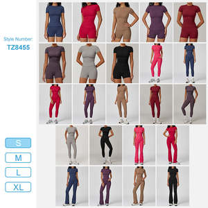 Conjunto de Dos Piezas para Mujer, Estilo Urbano, Color Sólido, Corte Ajustado, Cuello Redondo, Mangas Cortas, Leggings de Punto Elásticos de Cintura Alta - Product Image 5