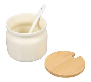 Tarro de cerámica con tapa de bambú y soporte para cuchara, contenedor hermético para cocina, organizador duradero y apto para alimentos para encimera - Product Image 2