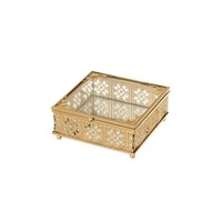 Boîte de rangement en verre avec cadre en métal doré pour décoration de maison moderne, boîte de présentation pour miroir