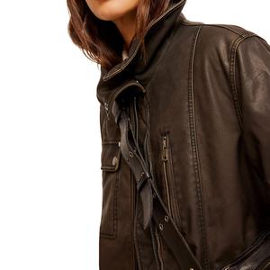 Veste en cuir pour femmes en gros, veste en cuir à manches longues unie pour femme, logo de conception OEM, vestes en cuir respirantes pour femmes - Product Image 6