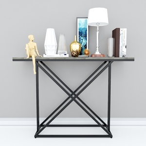 Modern Luxury <b>Console</b> Table Brown Wood Top with Powder-Coated Iron Frame Industrial Design for Villas-CST005 Decorative Shelf - Product Image 3