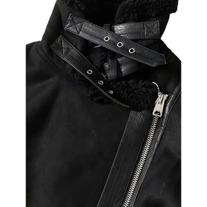 New Arrival Custom Black Shearling Motorcycle <b>Jacket</b> With Fur Trim Zipper Closure Short Winter Biker Style Women <b>Leather</b> <b>Jacket</b> - Product Image 4