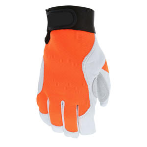 JNM Guantes de Seguridad de Color Naranja, Guante de Trabajo Mecánico, Piel de Cabra de Grano Resistente, Doble Palma, Gancho Ajustable, Cierre de Bucle, Licra - Product Image 4