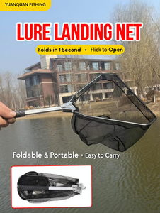 Épuisette de pêche pliable avec manche télescopique en aluminium, filet en caoutchouc, flottante, pour kayak, pêche à la truite et au bar - Product Image 2