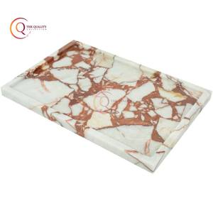 ถาดเสิร์ฟอาหารหินอ่อนสีน้ำตาลขาวทรงสี่เหลี่ยมทันสมัยทำด้วยมืออุปกรณ์รับประทานอาหารเย็นสุดเจ๋งเซิร์ฟเวอร์อาหารชุบสำหรับบ้านโรงแรมเหมาะเป็นของขวัญ - Product Image 1