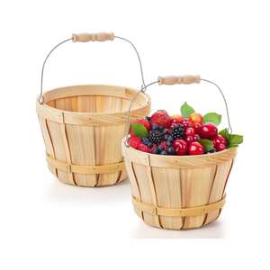 ตะกร้าบุชเชลทรงกลมทำจากไม้ธรรมชาติสไตล์เรียบง่ายพร้อมที่จับสำหรับงานปาร์ตี้ในสวนงานฟาร์มจัดแสดงสินค้าจากเวียดนาม - Product Image 2