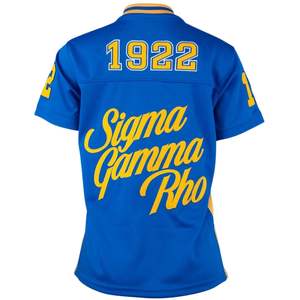Sigma Gamma Rho SGRho Grec Sororité Bleu Royal Or Football Jersey 100% Polyester Équipe Logo Avant Dos Épaule Broderie - Product Image 2