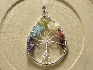 Pendentif plaqué argent fait main en forme de poire sept chakras arbre vie pierre précieuse fil enroulé cabochon en vrac breloques diamant guérison - Product Image 5