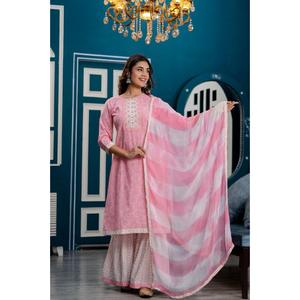 Kurta de estilo pakistaní con estampado Bandhani rosa para mujer con Sharara y Dupatta Heavy Georgette cosido Ropa Étnica para fiestas - Product Image 6