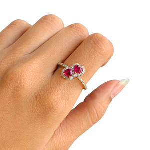 Bague en or pur 14 carats avec halo de rubis double cœur certifié IGI, bague de fiançailles romantique en diamant de laboratoire, bague de promesse pour elle - Product Image 6