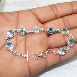 Beautiful Solid 925 Sterling Silver Blue Topaz Gemstone Handmade <b>Fine</b> Silver Tennis Bracelet Jewelry 925 Sterling Silver Jewelry - Product Image 2