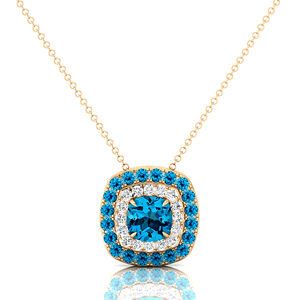 Piedra preciosa de Topacio Azul suizo natural y collar con colgante de encanto infinito de Diamante Real en oro macizo de 18K, joyería de piedra natal fina OEM - Product Image 3