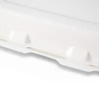 Boîtes à repas rectangulaires compostables à deux compartiments avec couvercle à charnière en canne à sucre - 25x20x7,5 cm - 200 pcs/carton