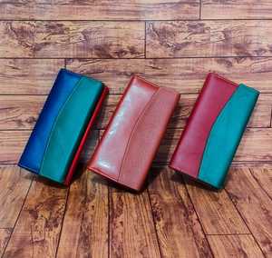 Portefeuille pliant à fermeture éclair de grande capacité en cuir pur pour femmes Porte-monnaie multi-cartes Doublure en polyester Style tendance Longue longueur - Product Image 2