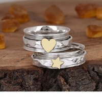 Bague en argent sterling 925 coeur et étoile Spinner pour femme martelée Boho méditation bande étroite Fidget anneau anniversaire fait à la main