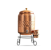 Pot d'eau en cuivre 100% avec support en métal avec distributeur en verre avec support design martelé 5 litres