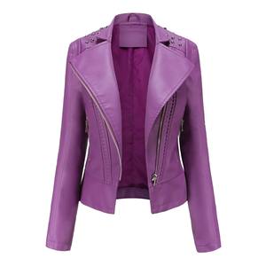 Nueva chaqueta recortada de cuero para mujer de estilo cruzado adelgazante eficaz para ropa de motocicleta de moda informal - Product Image 3