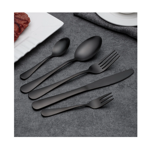 Juego de cubiertos de acero con espejo Personalizado Diferentes tamaños Mango Cuchara negra mate Cuchara de diseño real de moda - Product Image 3