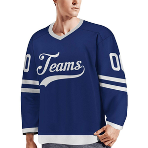 Maillot de hockey sur glace à col en V en polyester 100% de haute qualité personnalisé Sublimation brodé respirant évacuant l'humidité extensible dans les quatre sens - Product Image 3