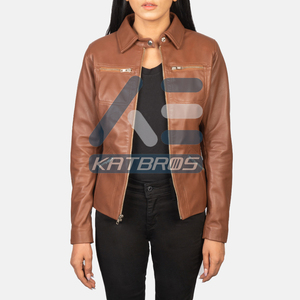 Veste en cuir véritable rafraîchie pour femmes, look minimaliste élégant, coupe légère, vêtement d'extérieur chaud de qualité supérieure, style tendance essentiel - Product Image 5