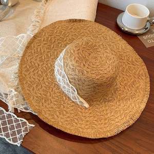Chapeau de paille d'été pour femme, nouveau style pour les voyages en plein air, grand pare-soleil, protection solaire, chapeau à bord fleuri pour les vacances - Product Image 5