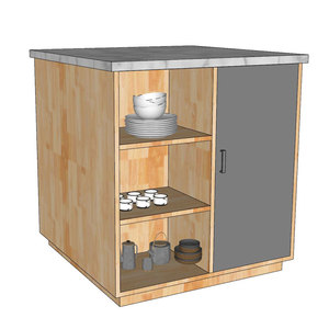รถเข็นครัวทรงสี่เหลี่ยมขนาดเล็กทันสมัย 80x80x85 ซม. พร้อมท็อปไม้ยางพาราและเคาน์เตอร์หิน KISL003 เกาะครัว - Product Image 5