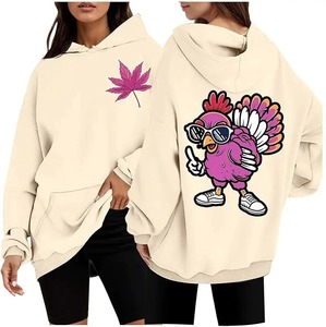 Sudadera con capucha cálida de Invierno para mujer, sudadera con capucha de Acción de Gracias, estampado de pavo púrpura, estilo informal de manga larga, sudaderas con estilo para mujer - Product Image 1