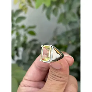 925 <b>Silver</b> Natural Lemon Quartz <b>Ring</b> <b>Emerald</b> Cut Garnet Ruby Rhodium Plated Gemstone <b>Ring</b> for Everyday Wear Fine Fashion Jewelry - Product Image 2