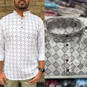 Kurta de algodón de manga larga de longitud corta con colección de estampado formal para fiestas - Product Image 4