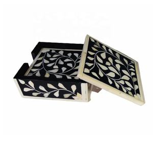 Floral Pattern Bone Inlay <b>Coaster</b> Tea Coffee Drink <b>Coaster</b> with Holder Set of 4 Pcs Modern Decoration Homemade Kitchen <b>Coaster</b> - Product Image 1