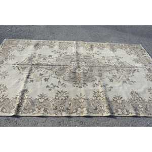Tapis turc 5,2 x 9,4 pieds, grand tapis vintage, tapis en laine gris brun à motifs floraux - Product Image 2