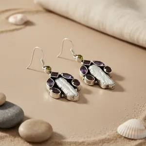 925 Silver Drop <b>Earrings</b> Gemstones Gold Rose Gold Plated Statement for Women's Weddings Parties 14K Gold Stone-Pearl Diamond - Product Image 2