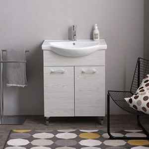 Mueble de Baño Ravenna de 65 cm, Resistente, con Lavabo y Encimera de Roble Blanco, Patas Cromadas, Estilo Contemporáneo - Product Image 3
