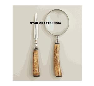 STAR CRAFTS INDIA Handheld <b>Magnifier</b> with Bone Resin Handle Brass Knob Metal Part Brass Mirror Polish Gift <b>Magnifying</b> <b>Glasses</b> - Product Image 4