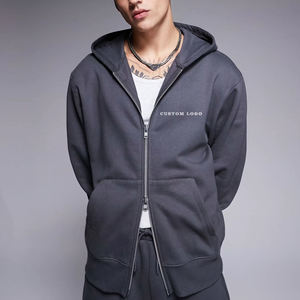 Sweatshirts à capuche pour hommes 100% coton à double fermeture éclair et épaules tombantes Sweatshirts vierges en éponge française lourde avec logo personnalisé - Product Image 1