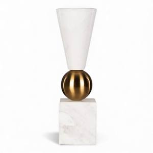 <b>Black</b> Marble <b>Candle</b> <b>Holder</b> with Gold Metal Sphere and Geometric Base for Modern Luxury Interiors - Product Image 3