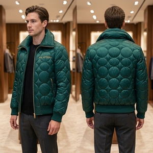 Men <b>Quilted</b> Padded Bomber <b>Jacket</b> Circular <b>Pattern</b> Ribbed Cuff Zip Up Warm Winter <b>Jacket</b> OEM ODM Wholesale - Product Image 3
