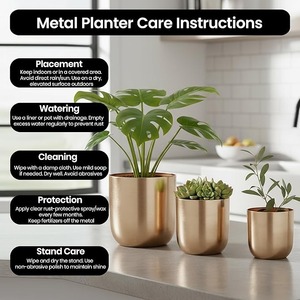 Pot de fleurs élégant en or, design contemporain, idéal pour l'affichage de plantes décoratives en intérieur et en extérieur, fabriqué à la main en Inde - Product Image 4